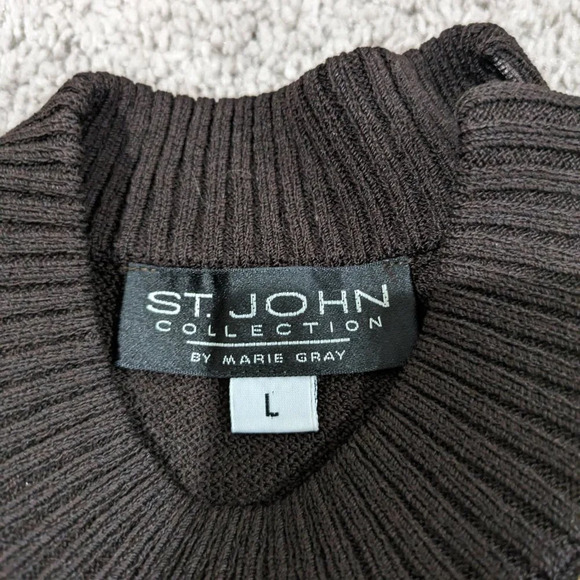 St John Brown and tan with gold sweater Santana knit size L - Picture 4 of 9